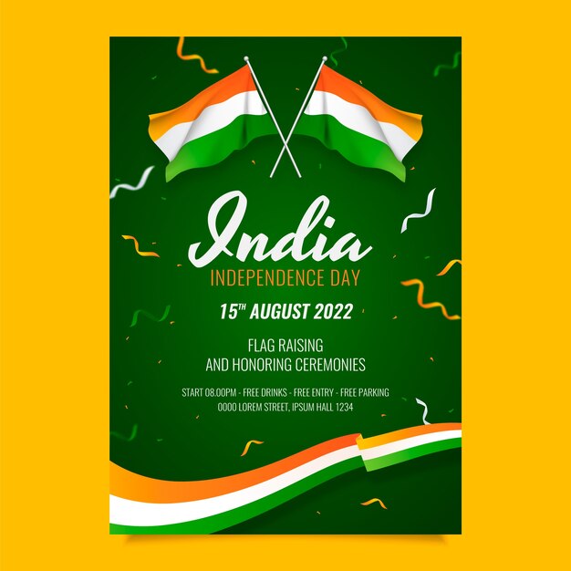 Plantilla de póster vertical realista del día de la independencia de la india