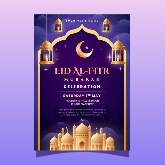 Plantilla de póster vertical realista de eid al-fitr