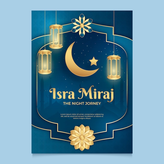 Vector gratuito plantilla de póster vertical realista de isra miraj