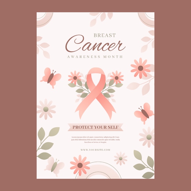 Plantilla de póster vertical realista del mes de concientización sobre el cáncer de mama