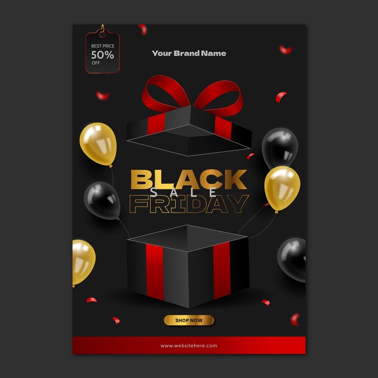 Vector gratuito plantilla de póster vertical realista para rebajas del viernes negro.