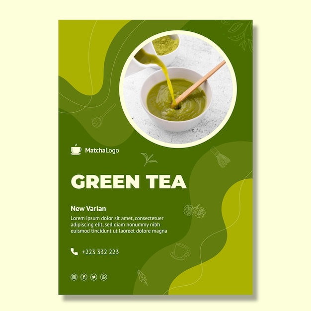 Plantilla de póster vertical de té matcha