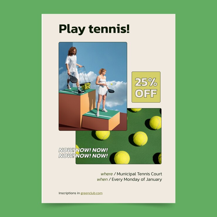Vector gratuito plantilla de póster vertical de tenis plano
