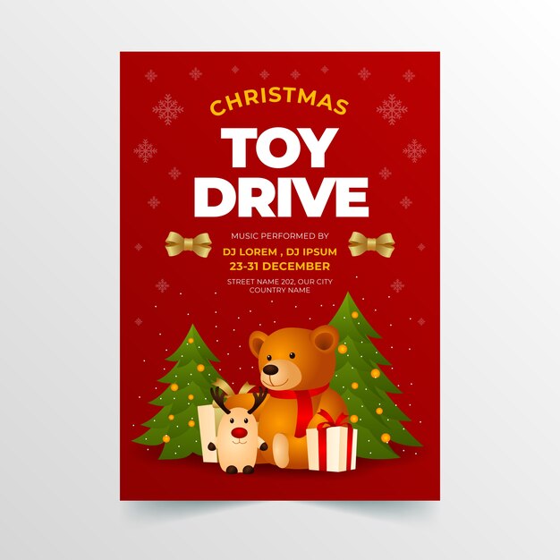 Plantilla de póster vertical de unidad de juguetes de navidad degradado