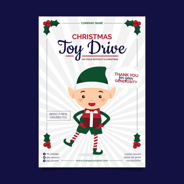 Plantilla de póster vertical de unidad de juguetes de navidad plana