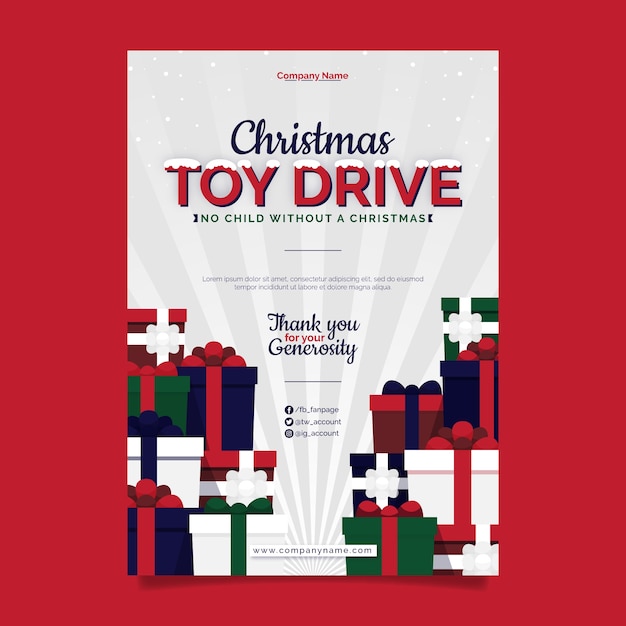 Plantilla de póster vertical de unidad de juguetes de navidad plana
