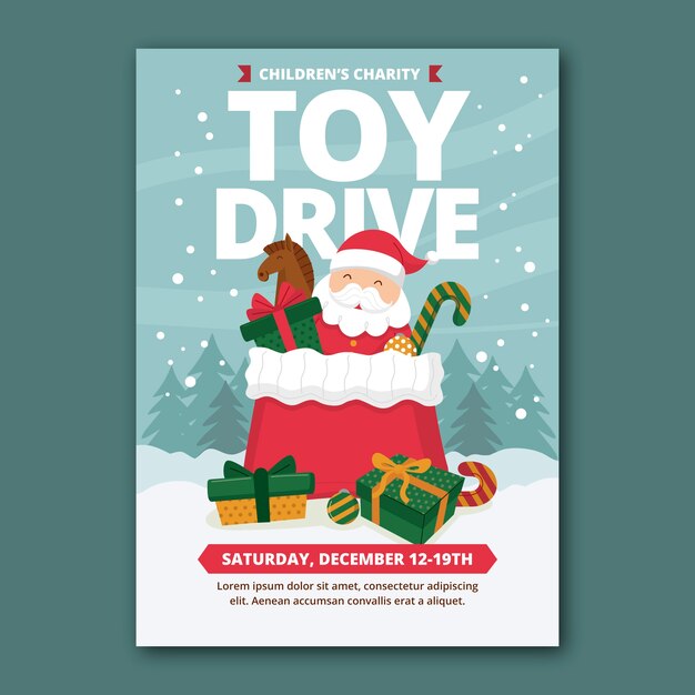 Plantilla de póster vertical de unidad de juguetes de navidad plana