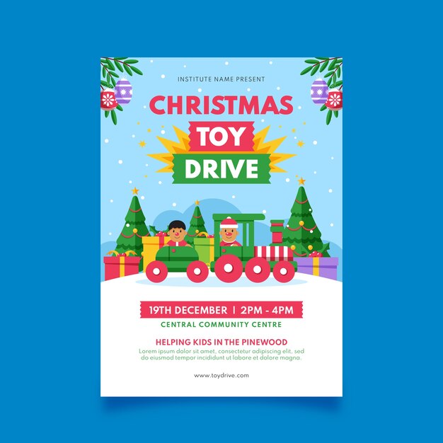 Plantilla de póster vertical de unidad de juguetes de navidad plana