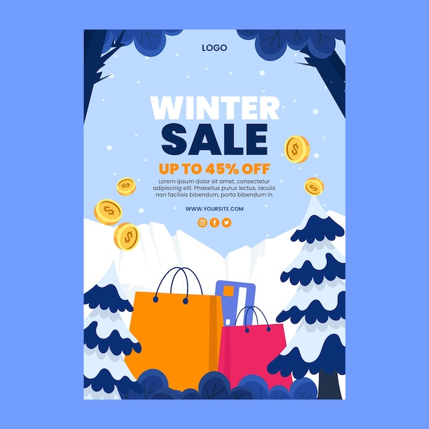Vector gratuito plantilla de póster vertical de venta de temporada de invierno
