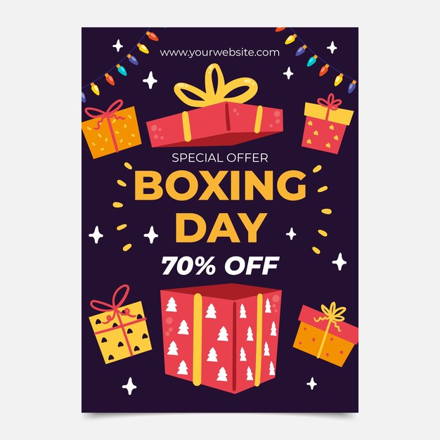 Plantilla de póster vertical de ventas de boxing day plano