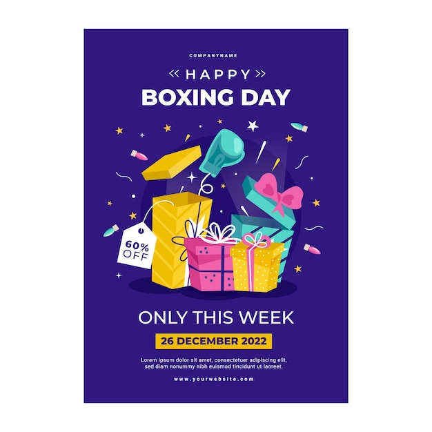 Plantilla de póster vertical de ventas de boxing day plano