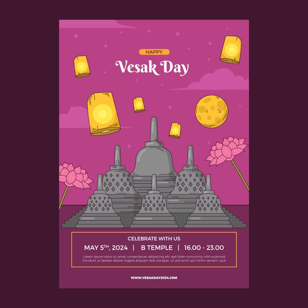 plantilla de póster vertical de vesak dibujado a mano