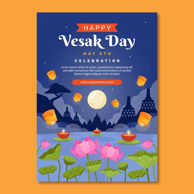 plantilla de póster vertical de vesak plano