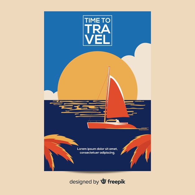 Plantilla de póster de viaje vintage en diseño plano
