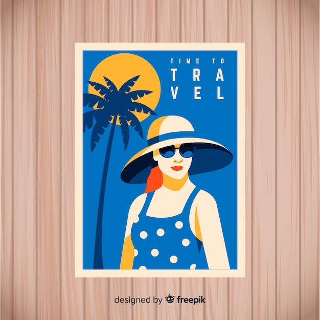 Vector gratuito plantilla de póster de viaje vintage en diseño plano