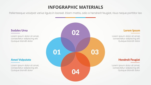 Plantilla de presentación de diapositivas de infografía con color de estilo plano moderno con forma de círculo y número