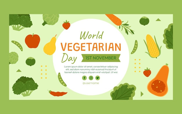 Plantilla de promoción plana en redes sociales para la celebración del día mundial del vegetariano