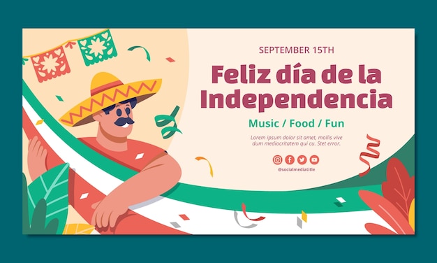 plantilla de promoción de redes sociales para la celebración del Día de la Independencia de México