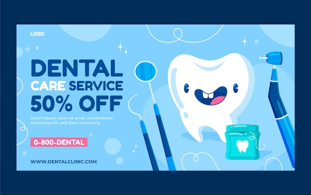 Vector gratuito plantilla de promoción de redes sociales de clínica dental plana