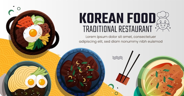 Plantilla de promoción de redes sociales de comida coreana tradicional degradada