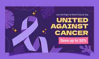 Vector gratuito plantilla de promoción en las redes sociales para la concienciación sobre el día mundial del cáncer
