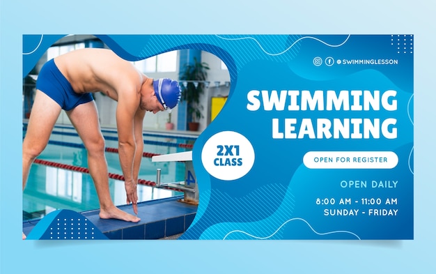 Vector gratuito plantilla de promoción de redes sociales degradadas para clases de natación