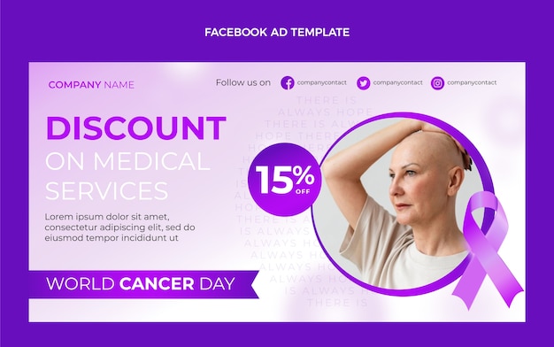 Vector gratuito plantilla de promoción de redes sociales del día mundial del cáncer degradado