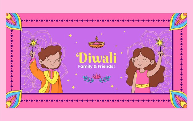 Plantilla de promoción de redes sociales dibujada a mano para la celebración del festival de diwali