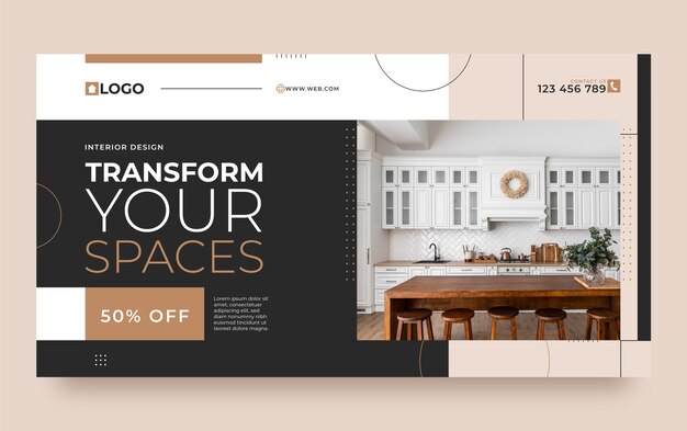 Plantilla de promoción de redes sociales de diseño de interiores planos y decoración del hogar