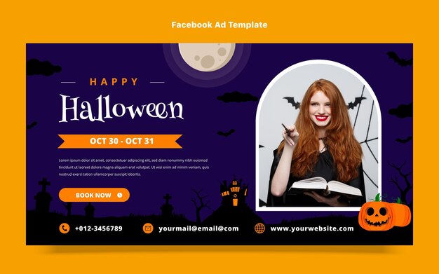 Plantilla de promoción de redes sociales de halloween plana