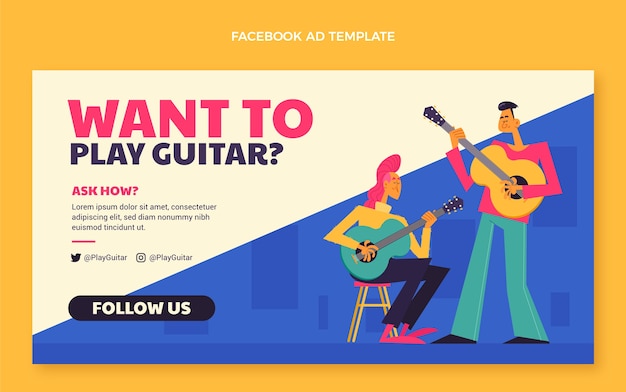 Vector gratuito plantilla de promoción de redes sociales de lecciones de guitarra planas