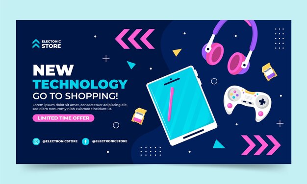 Plantilla de promoción de redes sociales plana para una tienda de negocios de electrónica