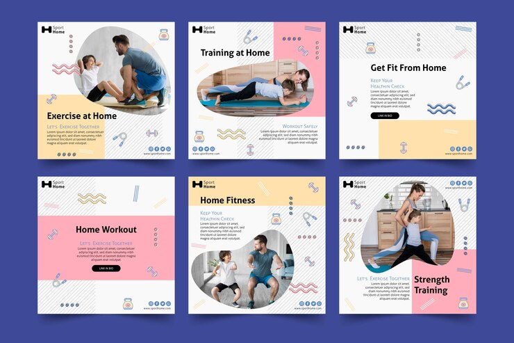 Vector gratuito plantilla de publicación de entrenamiento en casa en redes sociales familiares