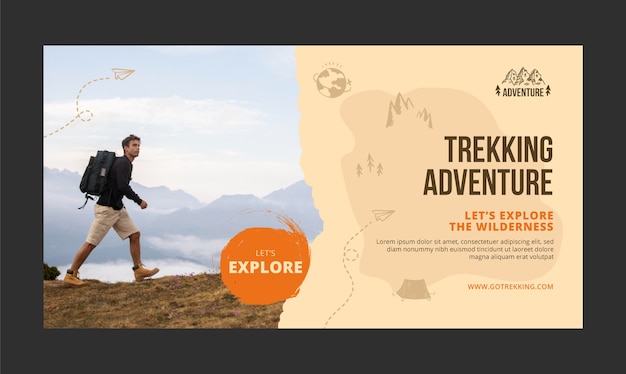 Vector gratuito plantilla de publicación de facebook de aventura de trekking dibujada a mano