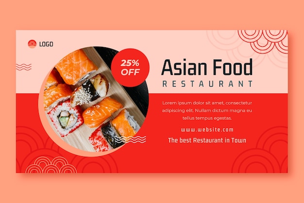 Plantilla de publicación de facebook de comida asiática de diseño plano