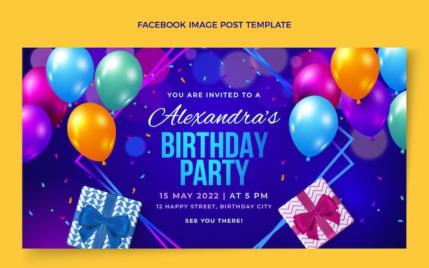 Plantilla de publicación de facebook de cumpleaños colorido degradado