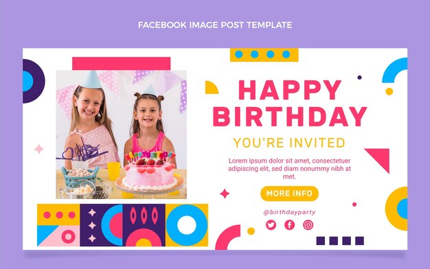 Plantilla de publicación de facebook de cumpleaños de mosaico de diseño plano