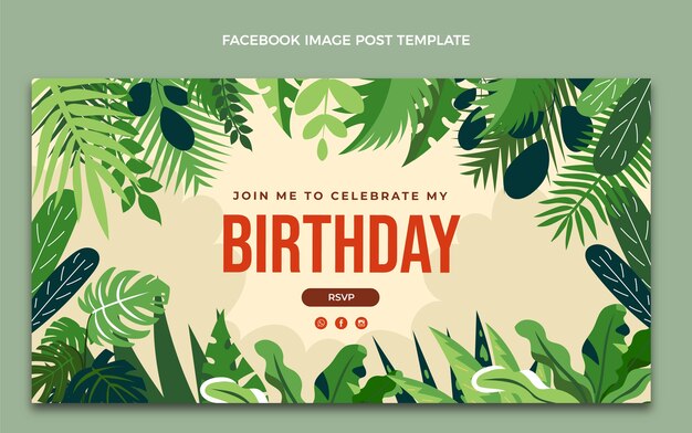 Plantilla de publicación de facebook de cumpleaños de selva dibujada a mano