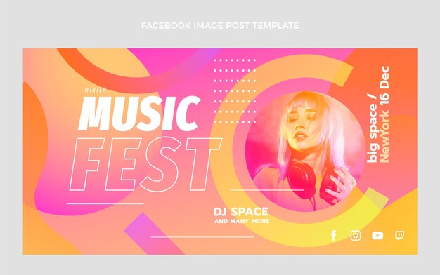 Plantilla de publicación de facebook de festival de música degradada