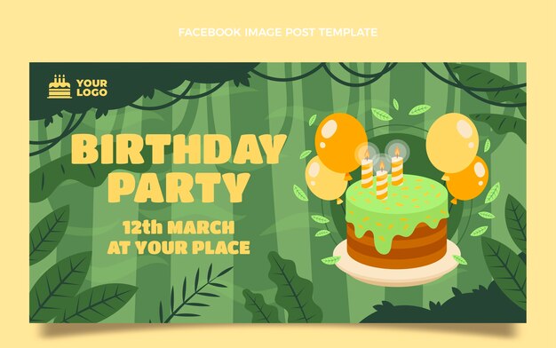 Plantilla de publicación de facebook de fiesta de cumpleaños de diseño plano
