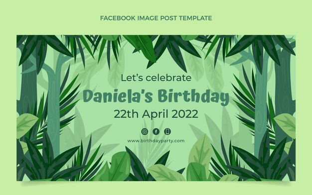 Plantilla de publicación de facebook de fiesta de cumpleaños de diseño plano