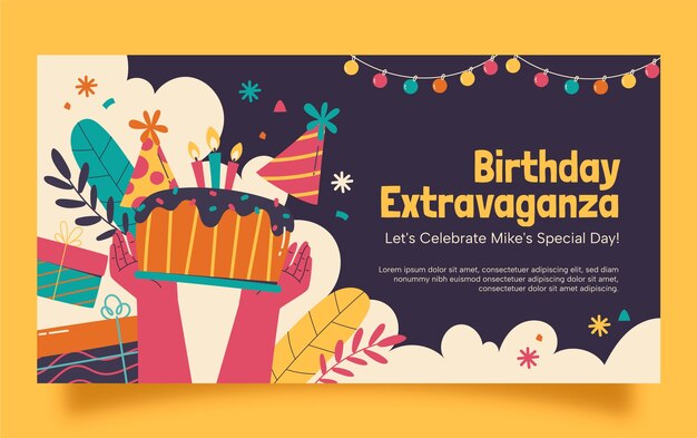 Plantilla de publicación de facebook de fiesta de cumpleaños de diseño plano