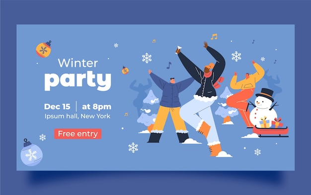 Vector gratuito plantilla de publicación de facebook de fiesta de invierno dibujada a mano