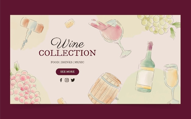 Vector gratuito plantilla de publicación de facebook de fiesta de vino pintada a mano