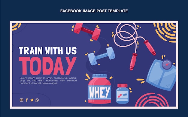 Vector gratuito plantilla de publicación de facebook de fitness dibujada a mano