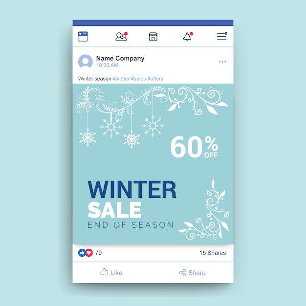 Plantilla de publicación de facebook de invierno ornamental