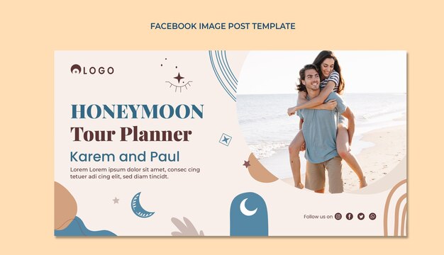 Plantilla de publicación de facebook de luna de miel boho dibujada a mano