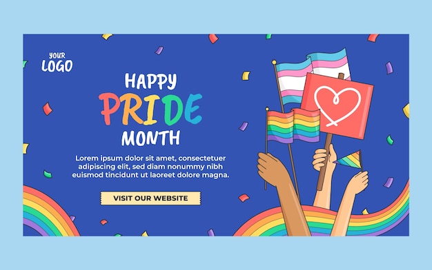 Plantilla de publicación de facebook del mes del orgullo feliz dibujada a mano