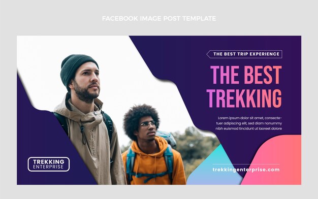 Plantilla de publicación de facebook de trekking en gradiente
