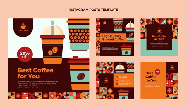 Plantilla de publicación de instagram de cafetería mínima de diseño plano